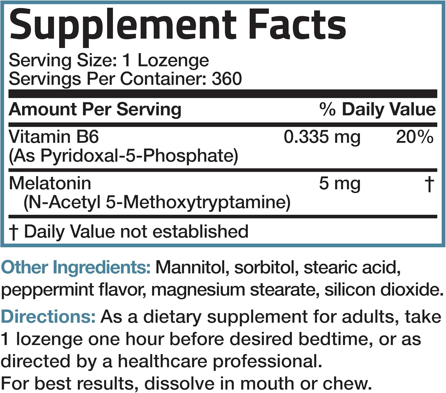 Bronson Melatonin 5Mg Fast Dissolve Peppermint Tablets with Vitamin B6 - Promotes Relaxation, 360 Vegetarian Chewable Lozenges