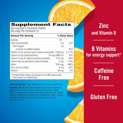 Emergen-C Immune+ Chewables 1000Mg Vitamin C with Vitamin D Tablet, Immune Support Dietary Supplement for Immunity, Orange Blast Flavor - 42 Count