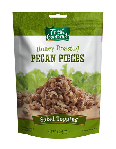 Gourmet Pecan Pieces | Honey Roasted Flavor | 3.5 Ounce | Crunchy Snack and Salad Topper