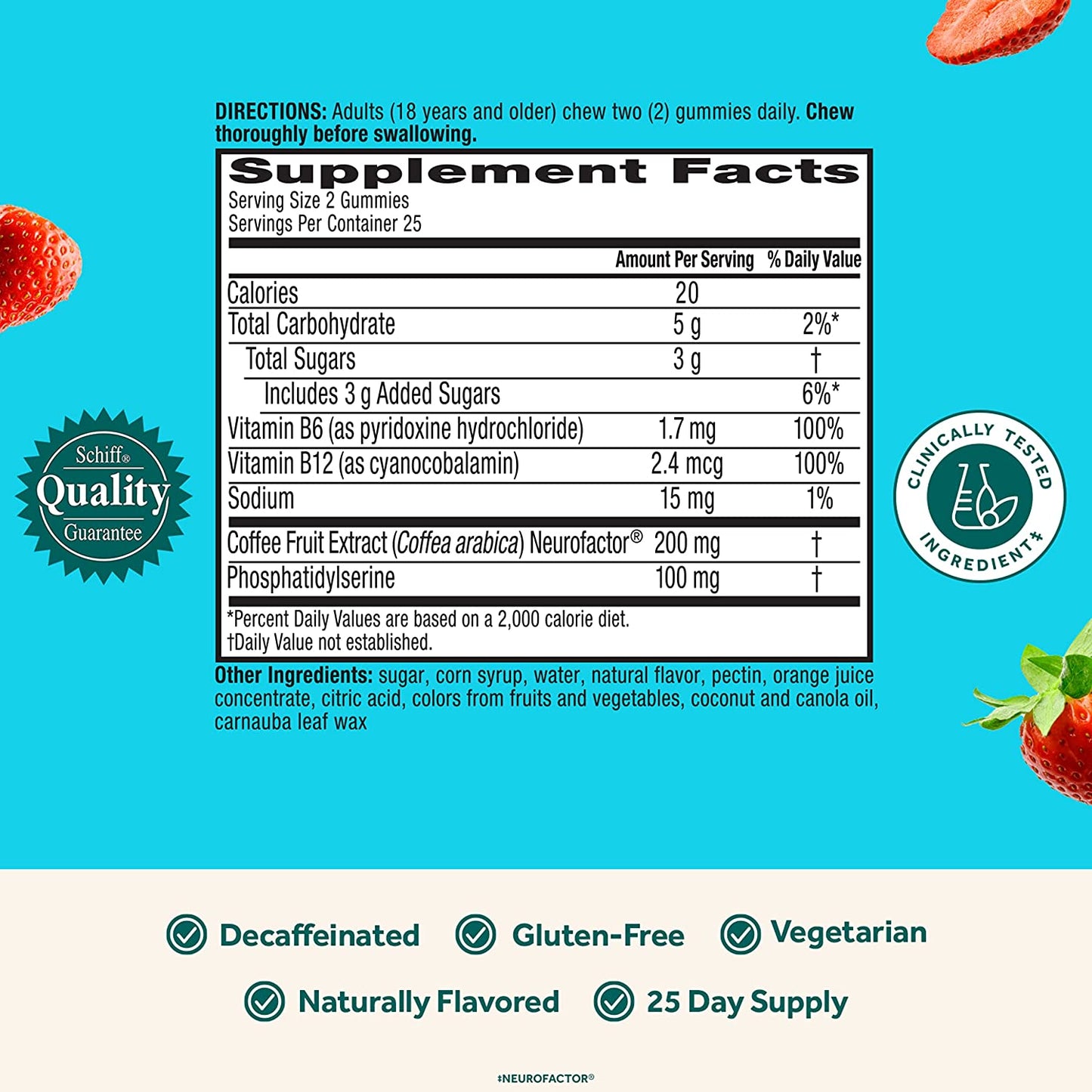 NEURIVA plus Brain Supplement for Memory,Focus & Concentration+Cognitive Function with Vitamins B6 & B12 and Clinically Tested Nootropics Phosphatidylserine and Neurofactor,50Ct Strawberry Gummies