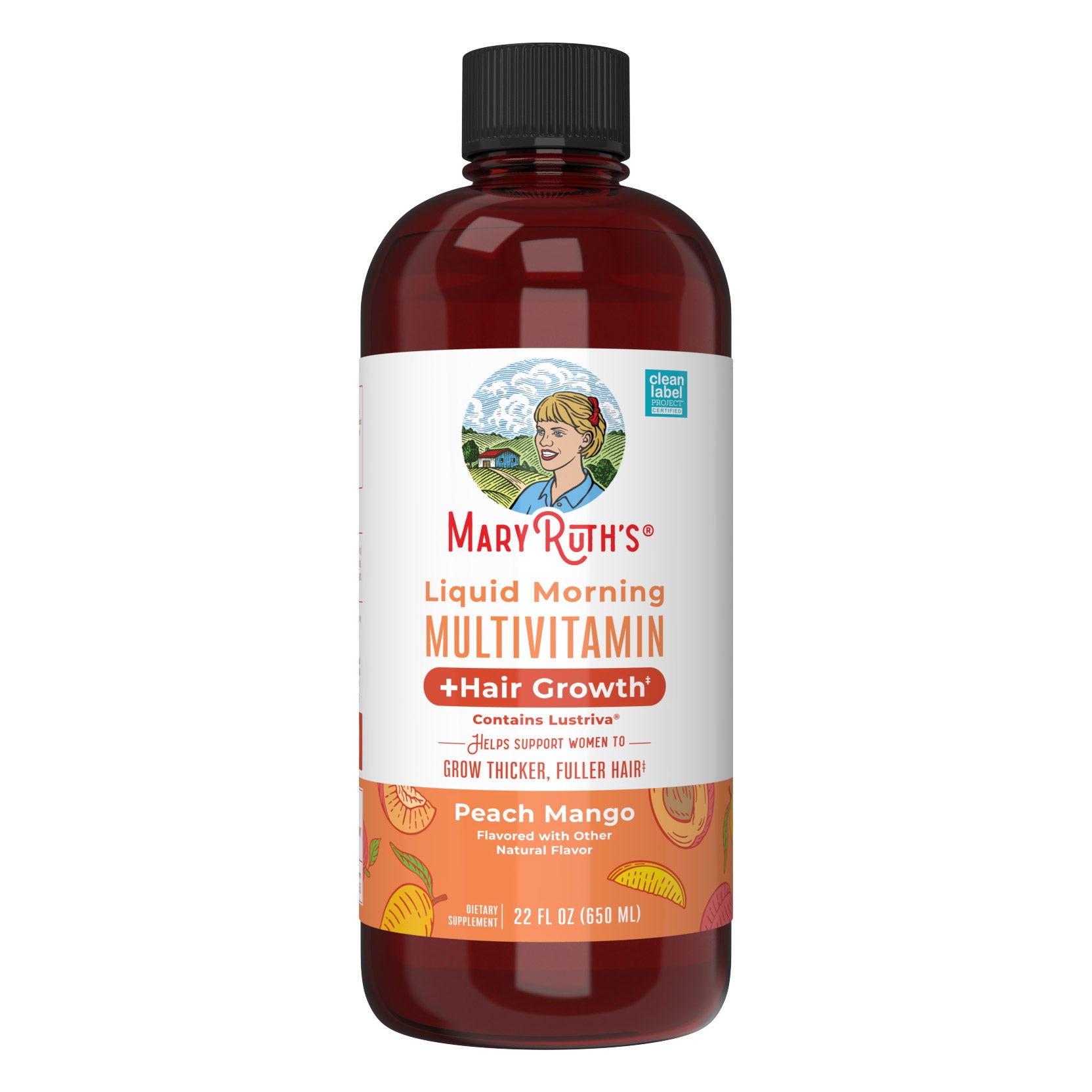 Maryruth'S Liquid Morning Multivitamin + Hair Growth, Peach Mango, 22 Fl. Oz., 2-Pack