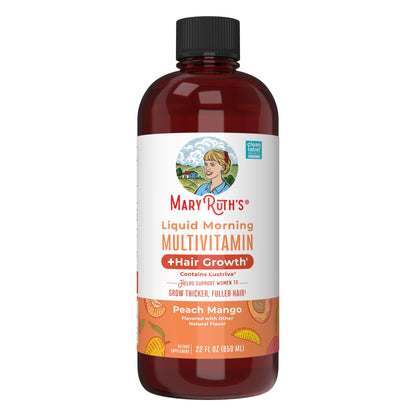 Maryruth'S Liquid Morning Multivitamin + Hair Growth, Peach Mango, 22 Fl. Oz., 2-Pack