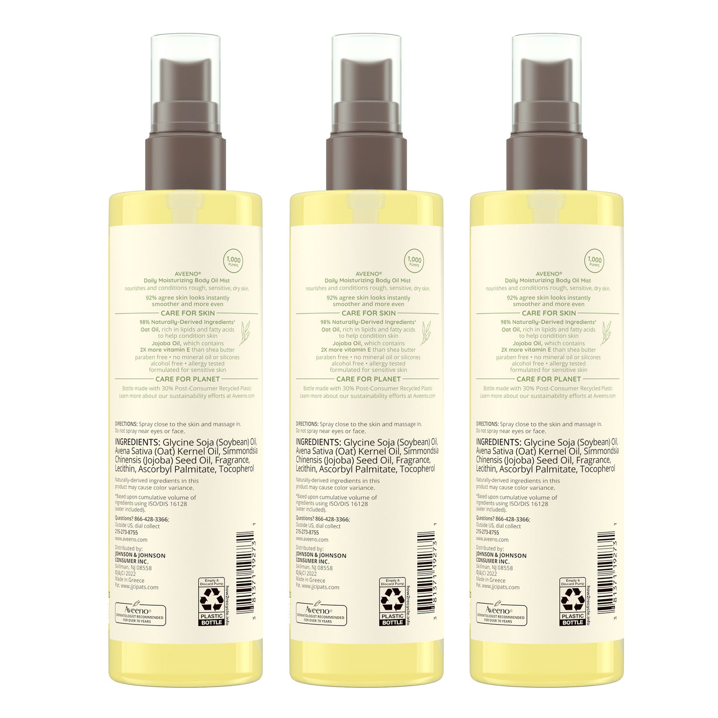 Aveeno Daily Moisturizing Oil Mist, 6.7 Fl Oz, 3-Pack