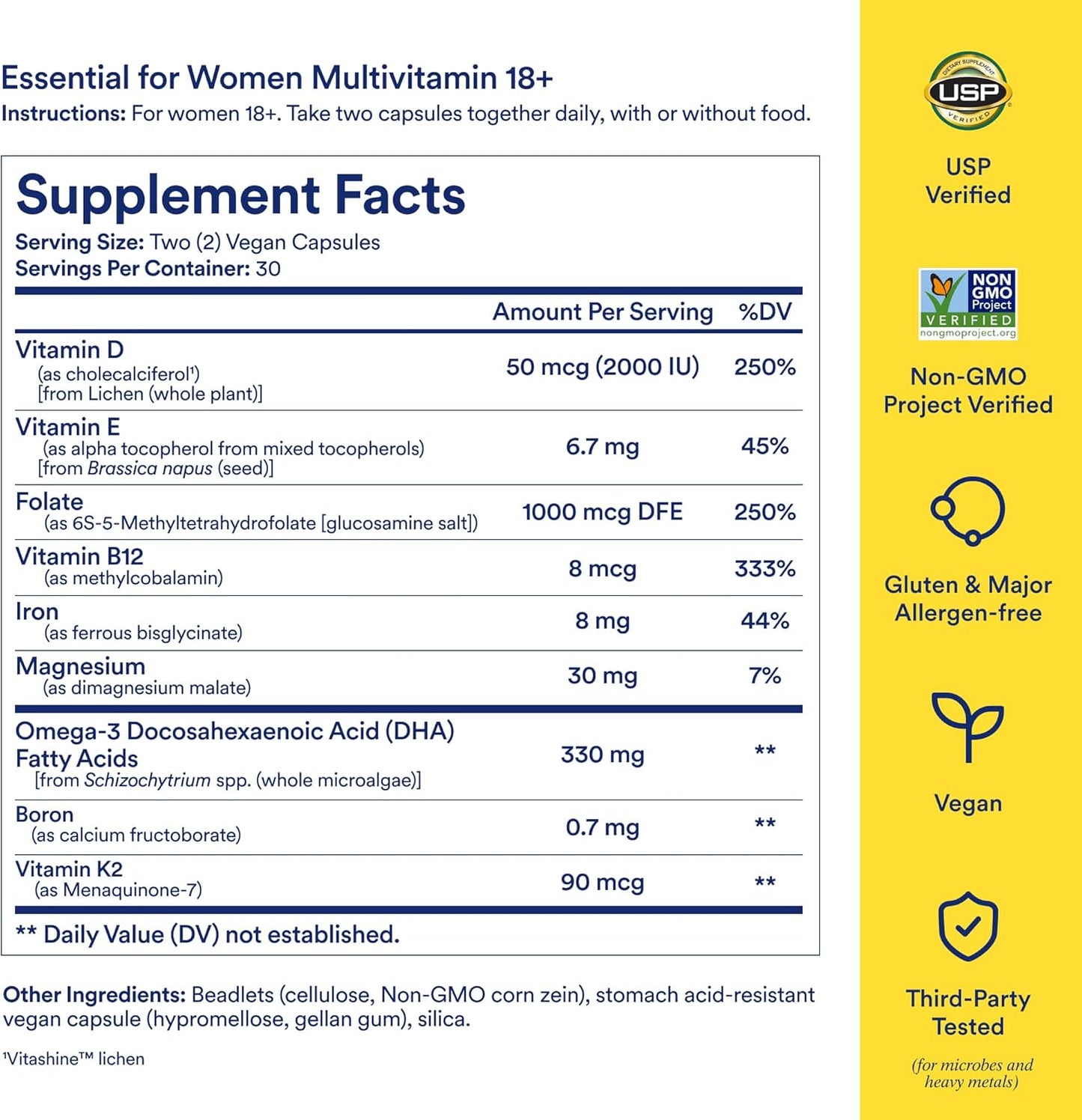 Ritual Multivitamin for Women 18+ with Vitamin D3 for Immune Support*, Vegan Omega 3 DHA, B12, Iron, Gluten Free, Non GMO, USP Verified, Mint, 30 Day Supply, 60 Capsules