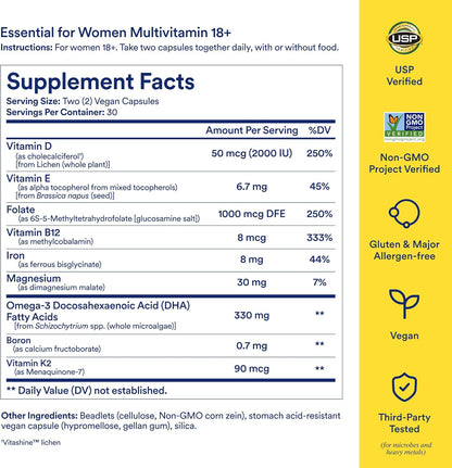 Ritual Multivitamin for Women 18+ with Vitamin D3 for Immune Support*, Vegan Omega 3 DHA, B12, Iron, Gluten Free, Non GMO, USP Verified, Mint, 30 Day Supply, 60 Capsules