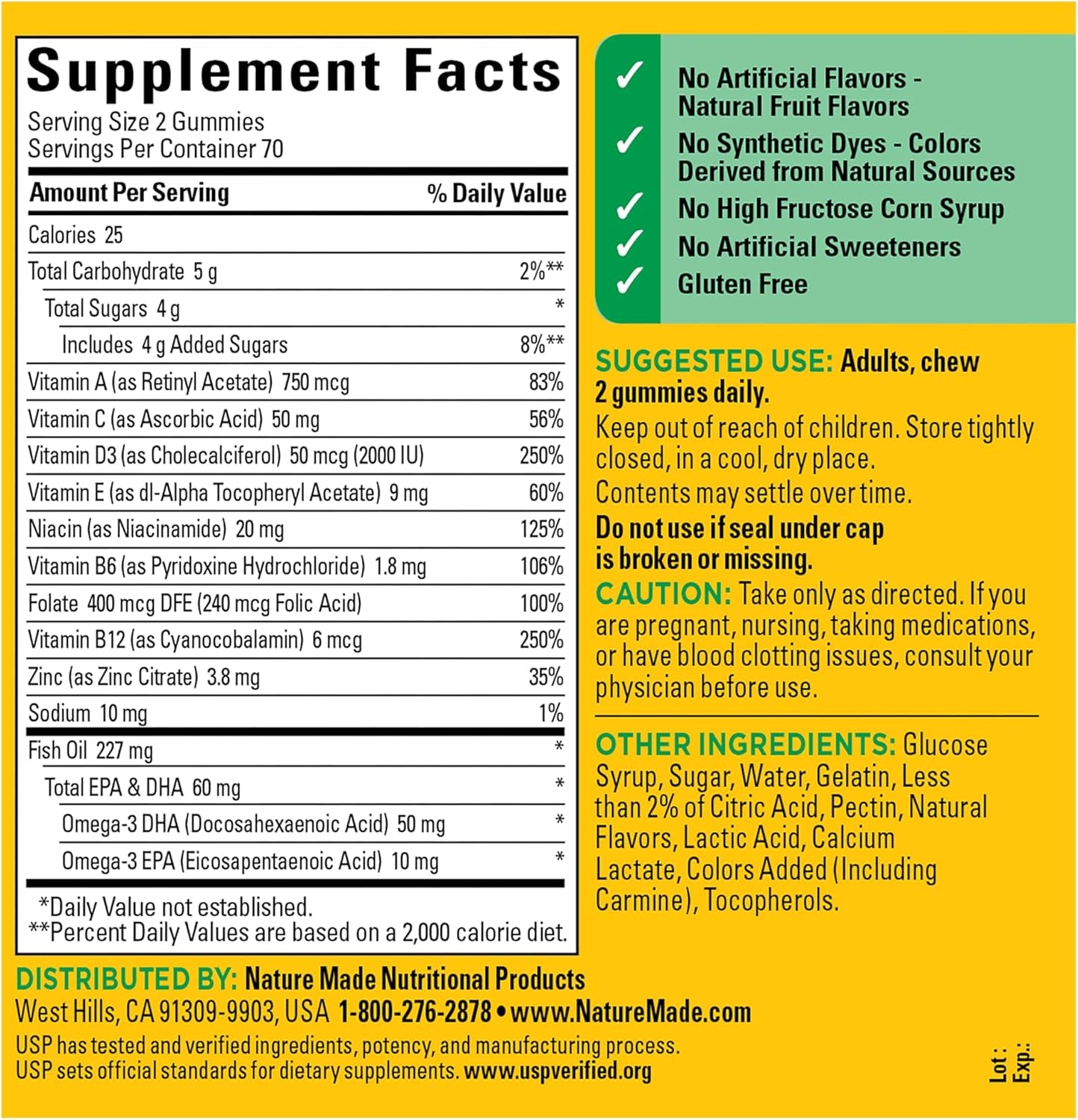 Nature Made Multivitamin + Omega-3, Multivitamin Gummies for Women and Men, Daily Nutritional Support, 140 Adult Gummy Vitamins & Minerals, 70 Day Supply