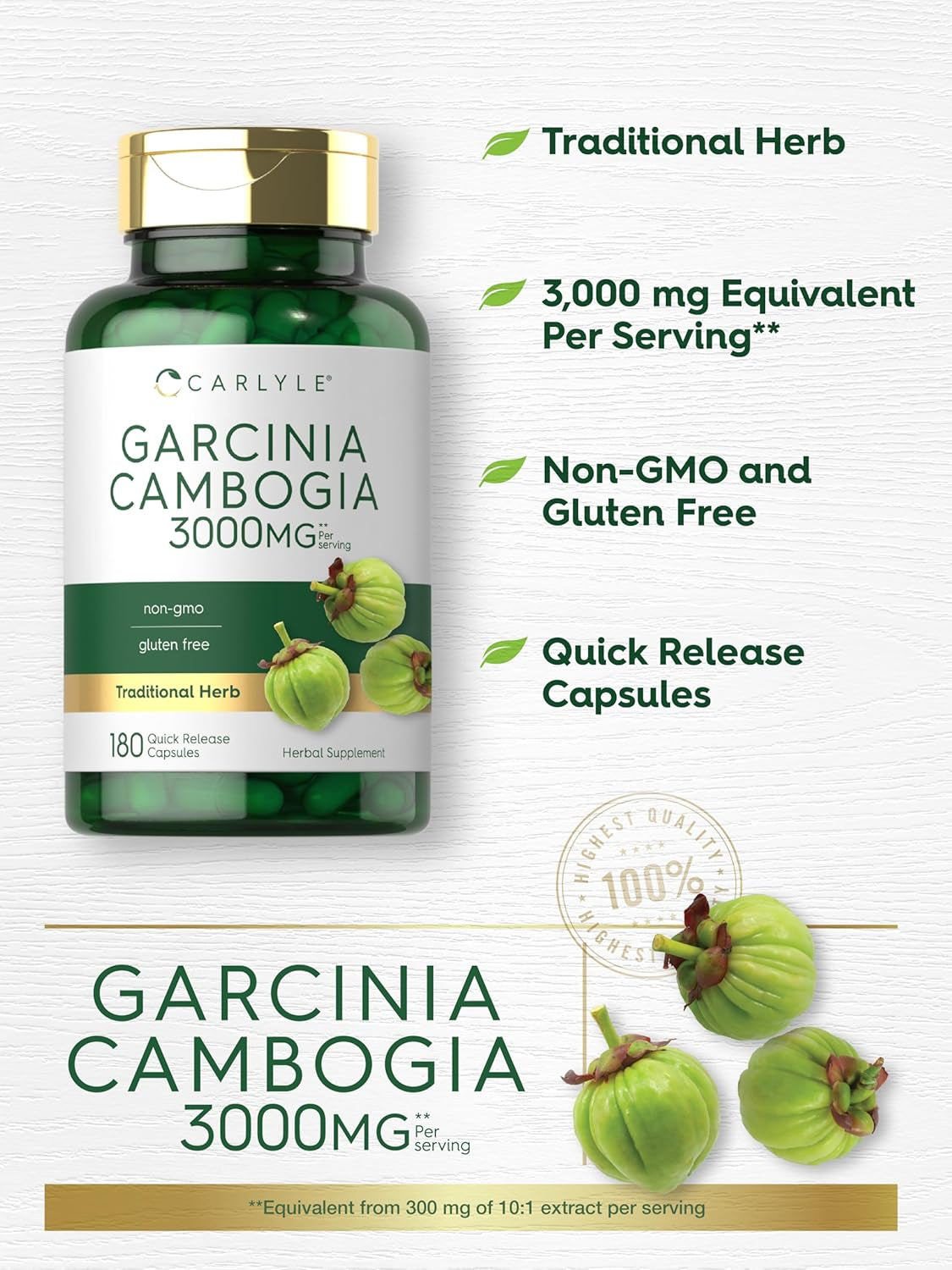 Carlyle Garcinia Cambogia Extract | 3000Mg | 180 Capsules | Non-Gmo, Gluten Free Supplement
