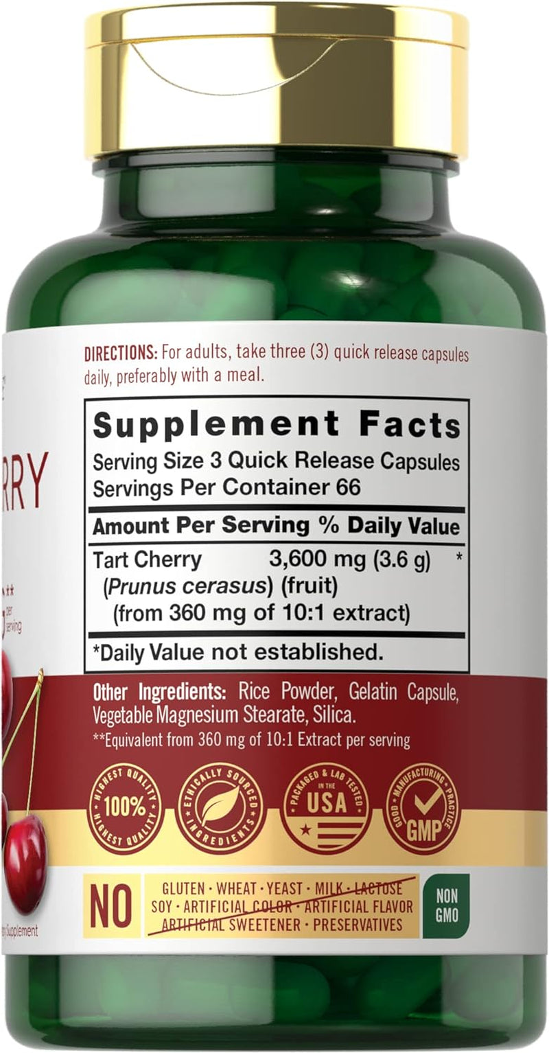 Carlyle Tart Cherry Extract Capsules | 200 Count | Non-Gmo and Gluten Free Formula | Traditional Herb Supplement