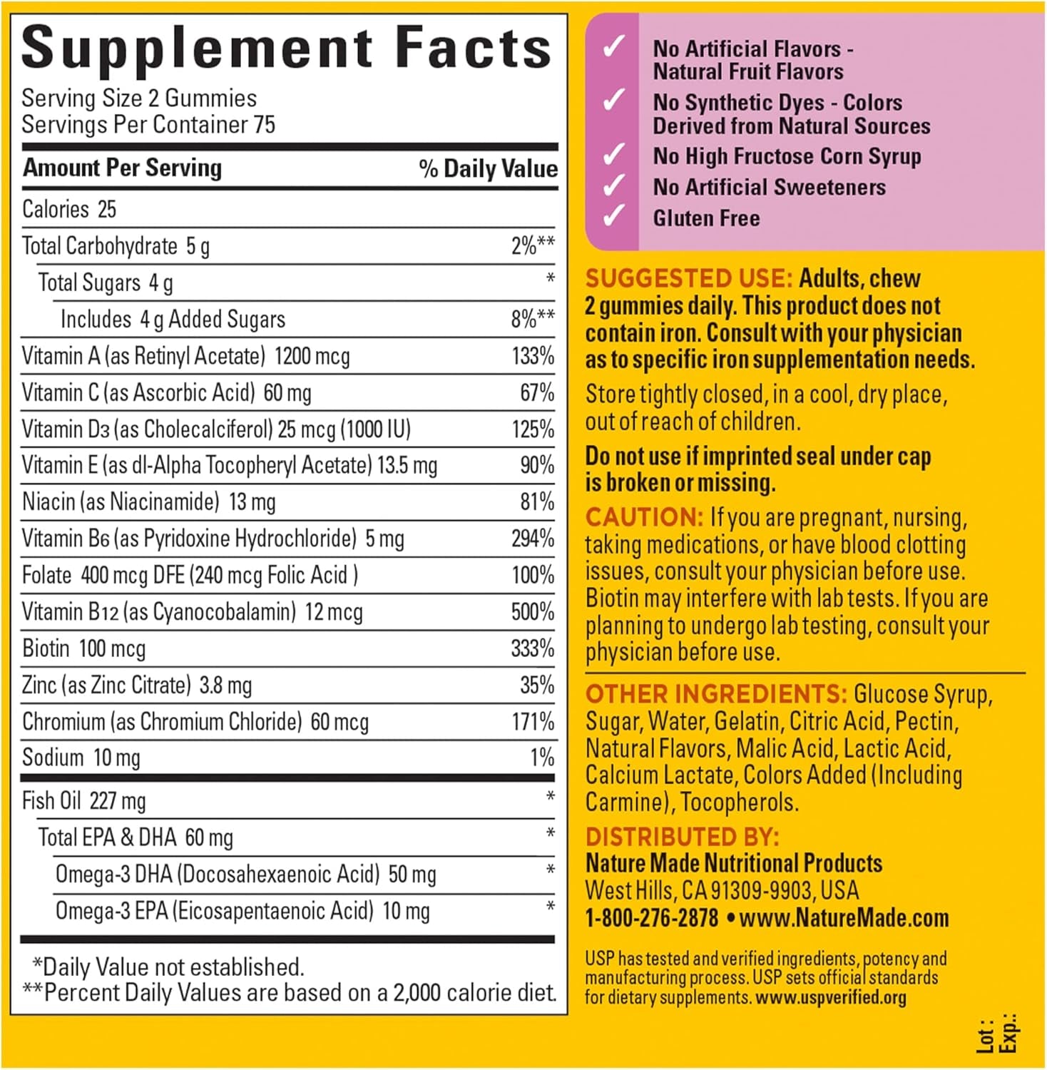 Nature Made Womens Gummy Multivitamins with Omega-3, Multivitamin for Women for Daily Nutritional Support, 150 Gummies, 75 Day Supply