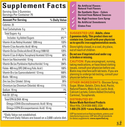 Nature Made Womens Gummy Multivitamins with Omega-3, Multivitamin for Women for Daily Nutritional Support, 150 Gummies, 75 Day Supply