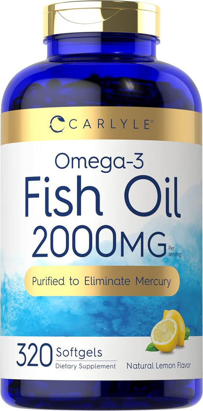 Carlyle Fish Oil Omega 3 Supplements | 2000Mg | 320 Softgels | EPA & DHA | 600Mg Total Omega-3 | Non-Gmo, Gluten Free Pills