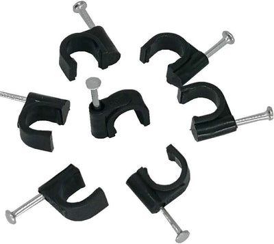 Mazuu Black round Cable Clamps with Steel Nails,(Pack of 100) (8MM)