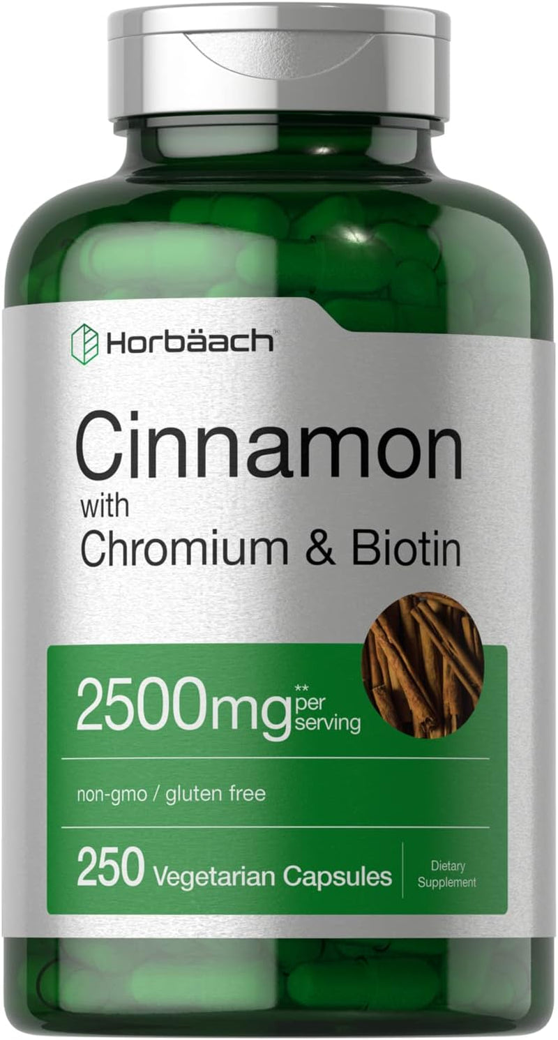 Horbäach Cinnamon with Chromium & Biotin 2500Mg | 250 Capsules | Herb Extract Supplement | Vegetarian, Non-Gmo, Gluten Free Extract Supplement