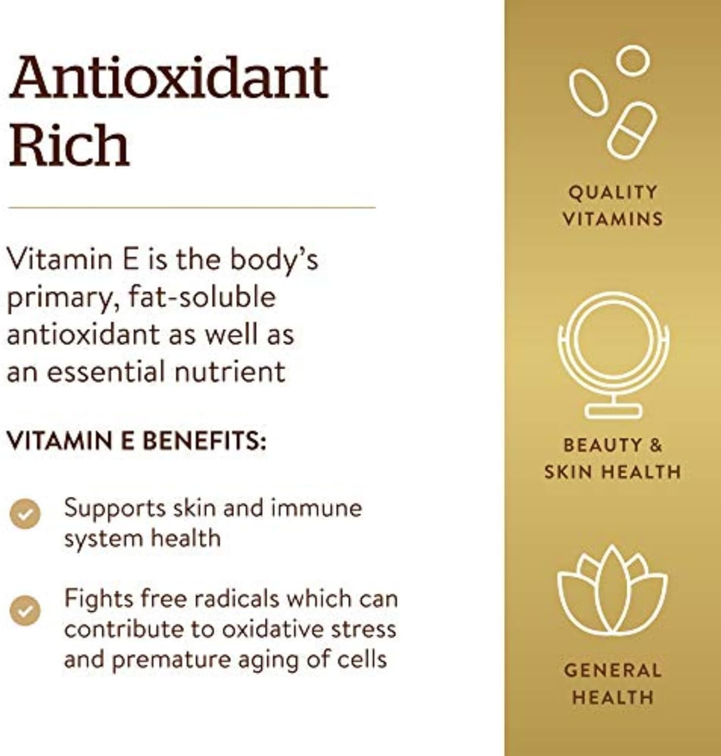 Solgar Vitamin E 268 MG (400 IU) (D-Alpha Tocopherol & Mixed Tocopherols), 100 Softgels - Supports Immune System & Skin Nutrition - Natural Antioxidant - Gluten Free, Dairy Free - 100 Servings