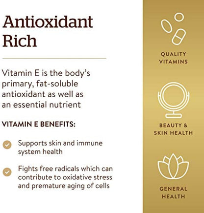 Solgar Vitamin E 268 MG (400 IU) (D-Alpha Tocopherol & Mixed Tocopherols), 100 Softgels - Supports Immune System & Skin Nutrition - Natural Antioxidant - Gluten Free, Dairy Free - 100 Servings