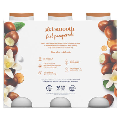 Dove Pamper Shea Butter and Vanilla Body Wash, 23 Fl Oz, 3-Pack