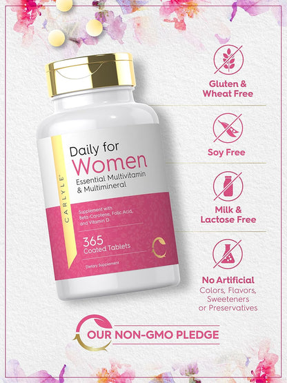 Carlyle Women'S Daily Multivitamin and Multimineral Supplement | 365 Tablets | Beta-Carotene, Folic Acid and Vitamin D | Non-Gmo, Gluten Free Pills