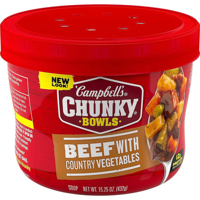 Campbell'S Chunky Soup, Beef Soup with Country Vegetables, 15.25 Oz Microwavable Bowl