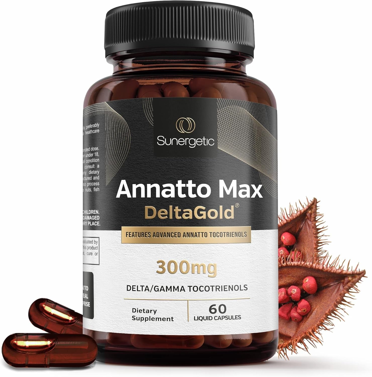 Sunergetic Premium Annatto Tocotrienol Supplement – with Deltagold – Tocotrienols Vitamin E 300 Mg – Supports Liver, Immune & Heart Health -  + Gamma Tocotrienols (60 Liquid Capsules)
