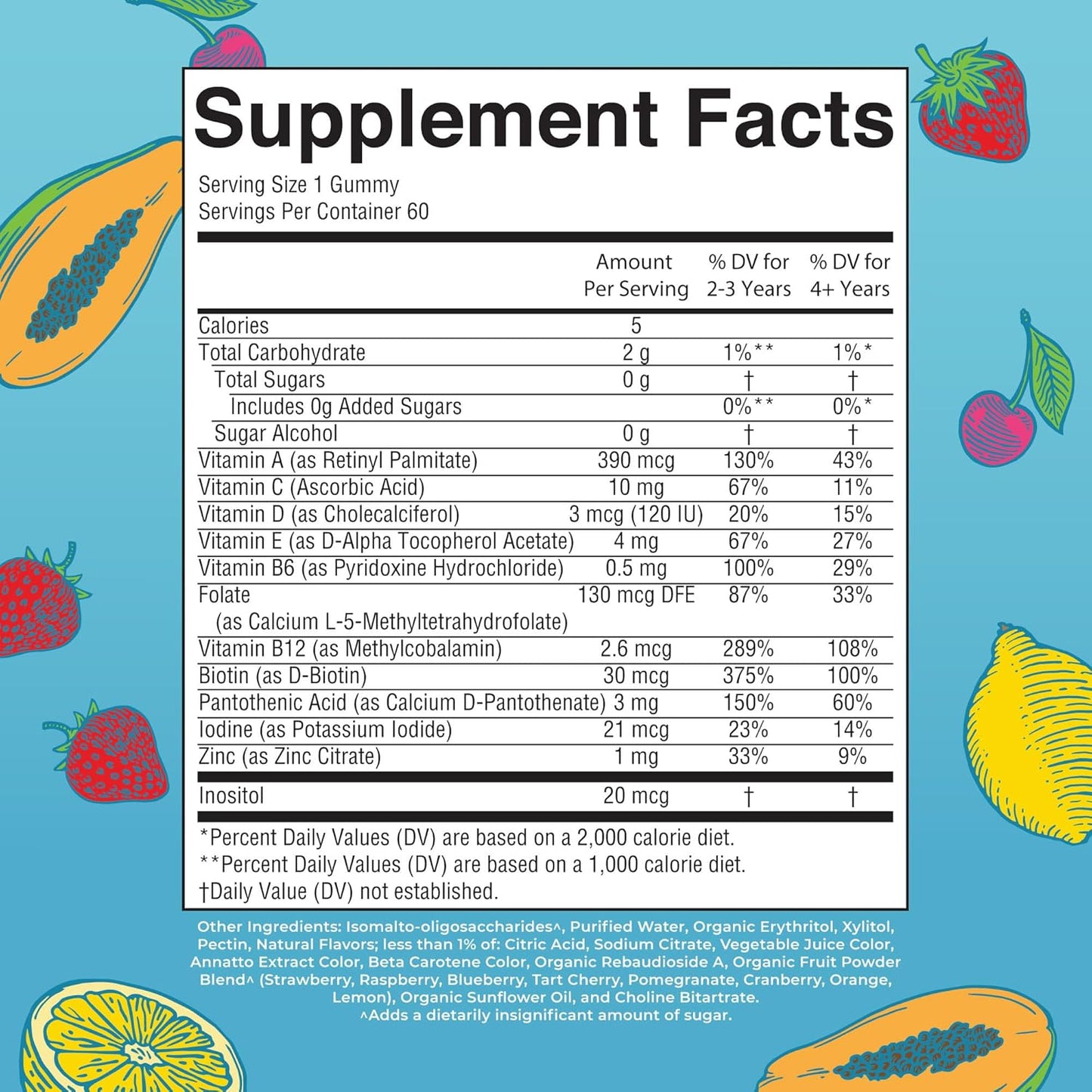 Maryruth Organics Kids Vitamins | Multi | Sugar Free | 2 Month Supply | Kids Multivitamin Gummies for Ages 2+ | Vegan | Only 1 Gummy a Day | 60 Count