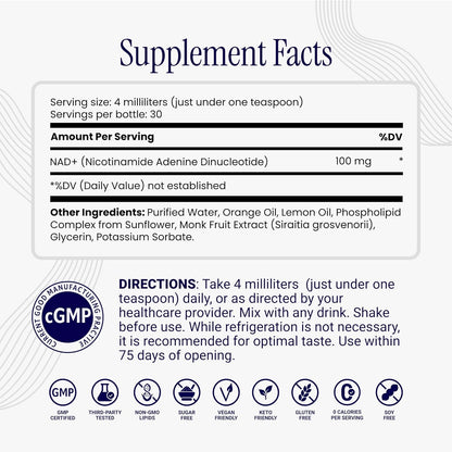 Rho Nutrition Liposomal NAD+ – Liquid Supplement Designed to Help Support Absorption – Active Form of NAD+ Helps Support Normal Cellular Health, Healthy Aging, Energy Metabolism and Overall Vitality