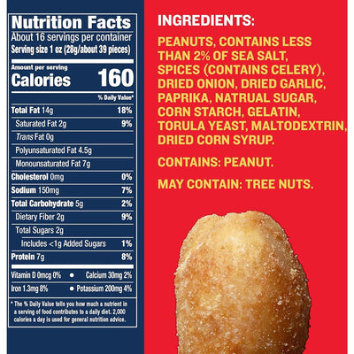 PLANTERS Salted Dry Roasted Peanuts, Party Snacks, Plant Based Protein 16Oz (1 Jar)