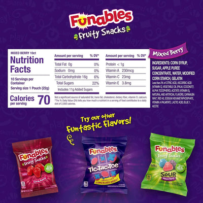 Funables Fruity Snacks, Mixed Berry Fruit Flavored Snacks, 0.8 Ounce Pouches (Pack of 10)