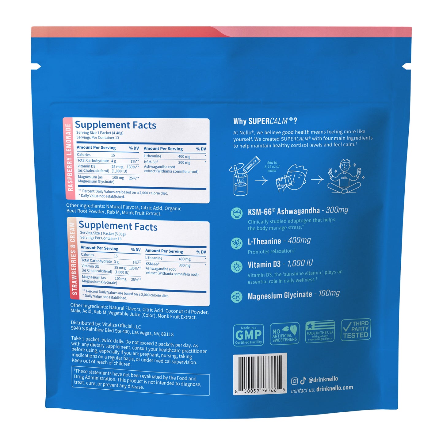 Nello Supercalm Drink Mix, Variety Pack, 26-Ct