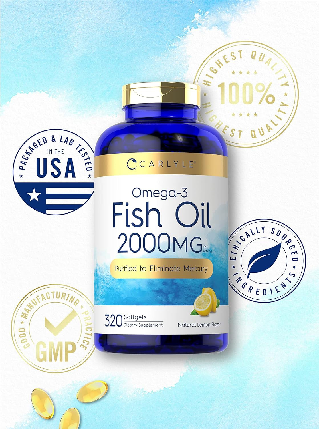Carlyle Fish Oil Omega 3 Supplements | 2000Mg | 320 Softgels | EPA & DHA | 600Mg Total Omega-3 | Non-Gmo, Gluten Free Pills
