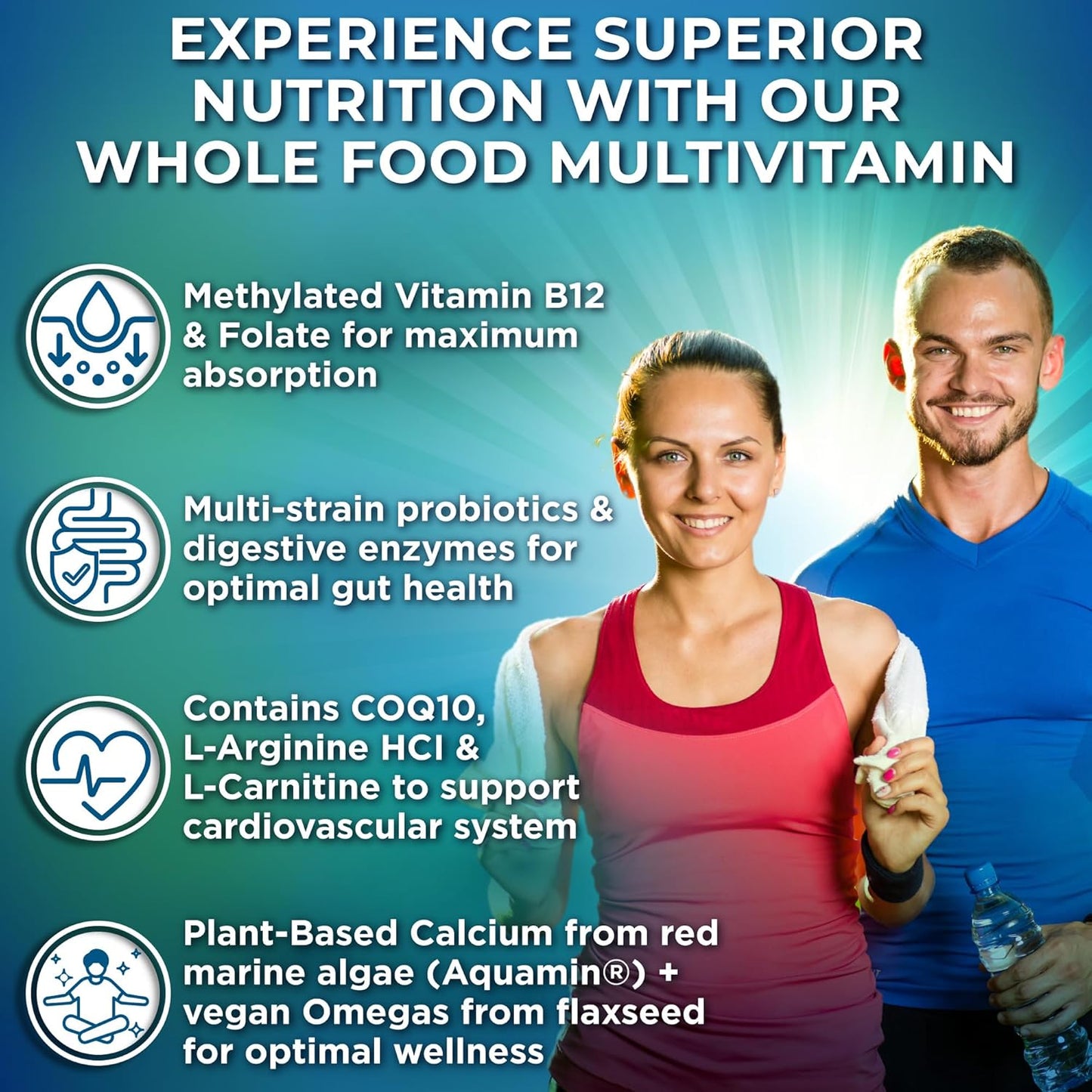 Vegan Whole Food Daily Multivitamin with Iron, Methylated Multivitamin for Women and Men, Made with Fruits & Vegetables, B-Complex, Probiotics, Enzymes, Coq10, Omegas, Turmeric, Non-Gmo, 90 Count