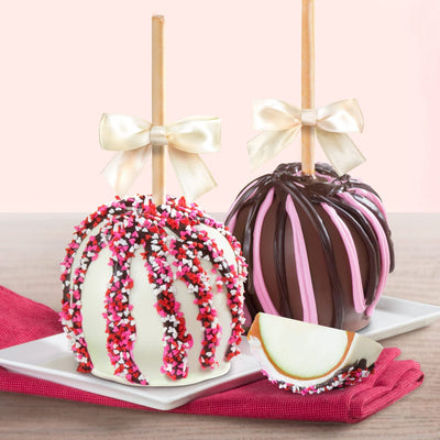 Home Delivery Milk and White Chocolate Covered Caramel Apples Pair - 2 Count Gift Boxes 
