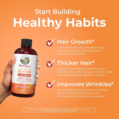 Maryruth Organics Liquid Multivitamin+Hair Growth | Biotin 10000Mcg | Lustriva Hair Growth Supplement | Clinically Tested in Women for Thicker Hair&Facial Wrinkle | Skin Care | Ages 18+ | 15.22 Fl Oz