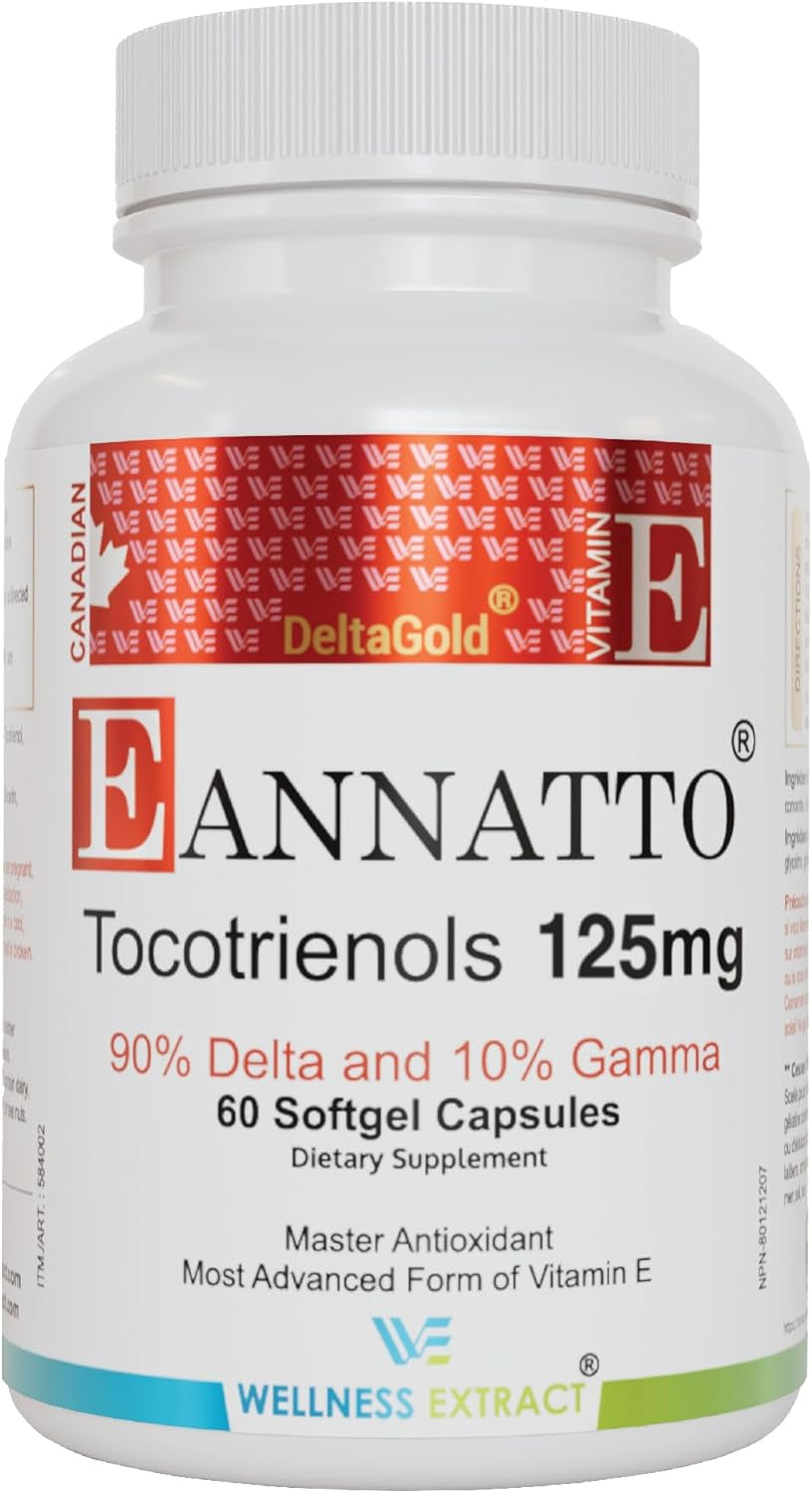 WELLNESS EXTRACT Eannatto Tocotrienols Vitamin E Supplements Tocopherol Free, Non-Gmo, Gluten Free & Antioxidant (125MG 60 Softgels)