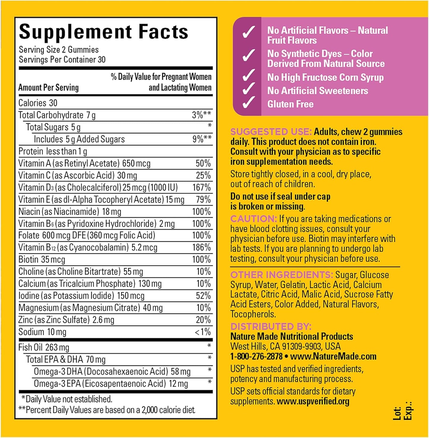 Nature Made Prenatal Gummies with DHA and Folic Acid, Prenatal Vitamin and Mineral Supplement for Daily Nutritional Support, 60 Gummies, 30 Day Supply