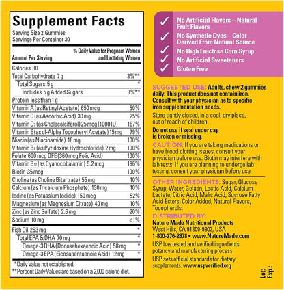 Nature Made Prenatal Gummies with DHA and Folic Acid, Prenatal Vitamin and Mineral Supplement for Daily Nutritional Support, 60 Gummies, 30 Day Supply