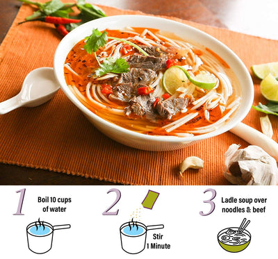 Essence of Lotus Instant Spicy Beef Pho Soup Mix — Ready-To-Eat Flavorful, Restaurant-Quality Pho Broth, Made in the US (Spicy Beef Soup Mix, Single Packet)