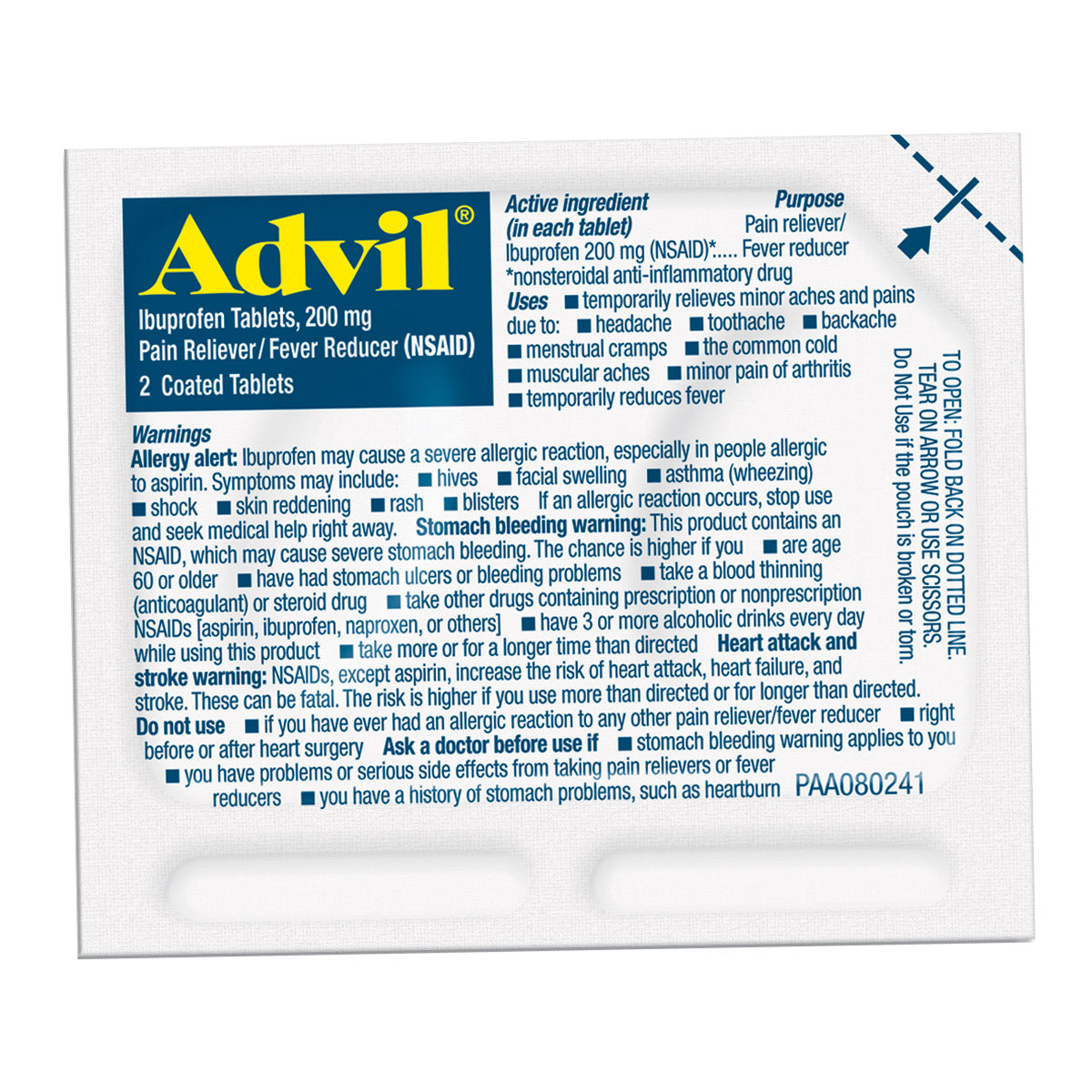 Advil Ibuprofen, 200Mg, 50 Packets of 2 Coated Tablets