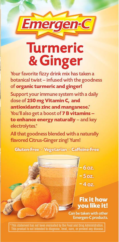 Emergen-C Citrus-Ginger Fizzy Drink Mix, Turmeric and Ginger, Immune Support, Natural Flavors with High  Vitamin C, 18 Count