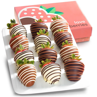 Chocolate Covered Strawberries, 12 Dark/Milk/White Delight 