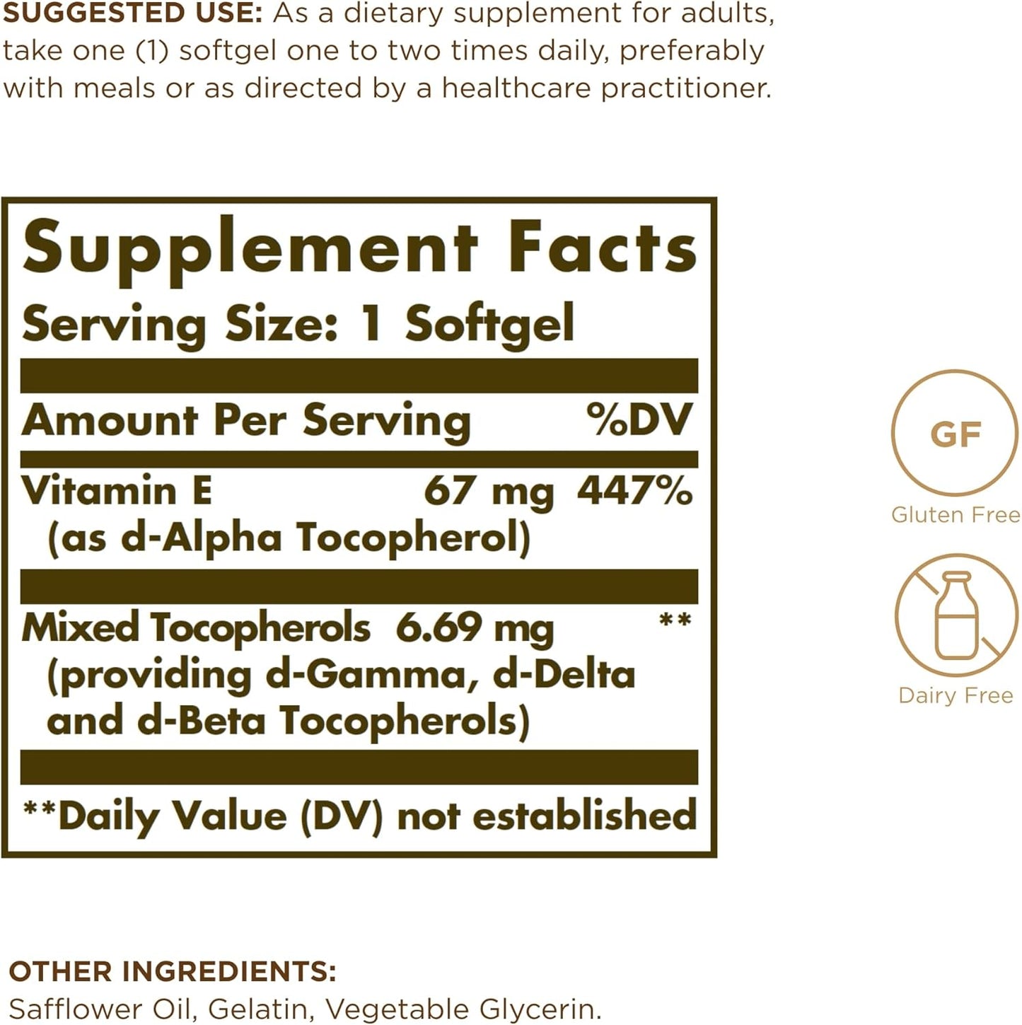 Solgar Vitamin E 67 Mg (100 IU) - 100 Softgels, Pack of 2 - Antioxidant Support - Gluten & Dairy Free - 200 Total Servings