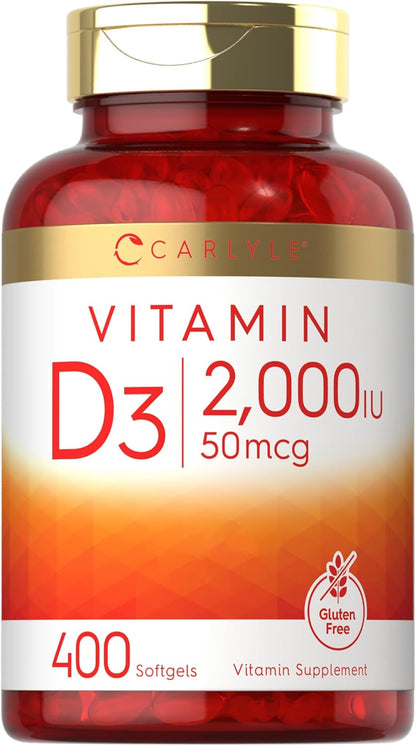 Carlyle Vitamin D3 2000IU Softgels | 400 Count | Non-Gmo, Gluten Free Formula | 50 Mcg | Vitamin D Supplement