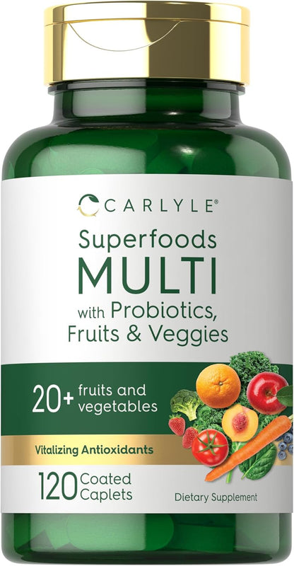 Carlyle Fruits and Veggies Supplement | 120 Count | Superfood Multivitamin with Probiotics | Made with 20 Fruits and Vegetables | Non-Gmo & Gluten Free