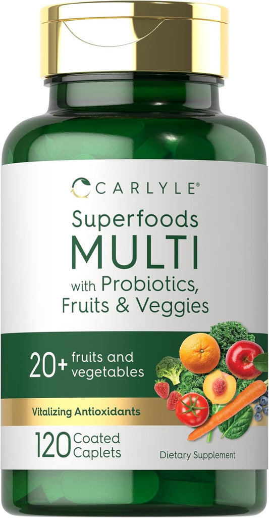 Carlyle Fruits and Veggies Supplement | 120 Count | Superfood Multivitamin with Probiotics | Made with 20 Fruits and Vegetables | Non-Gmo & Gluten Free