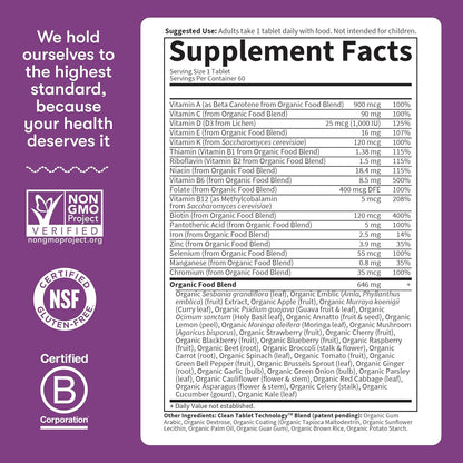 Garden of Life Organics Multivitamin for Women - Women'S Once Daily Multi - Whole Food Multi with Iron, Biotin, Vegan Organic Womens Multivitamin for Health, Energy Hair Skin and Nails, 60 Tablets