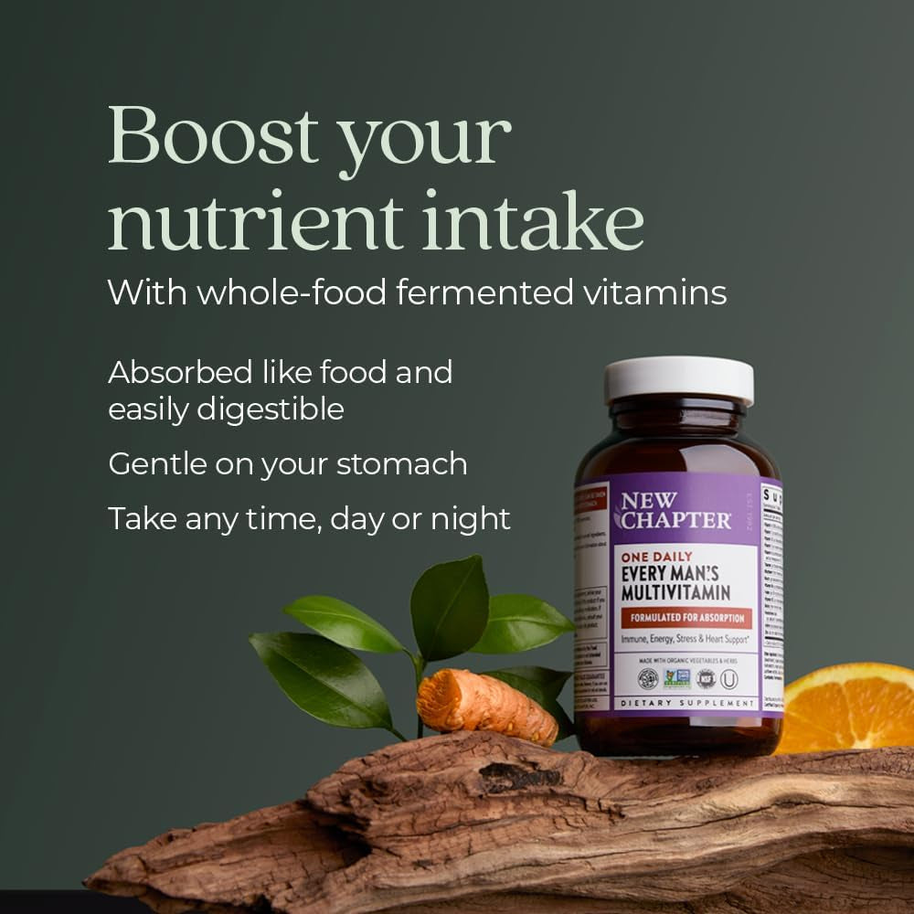 New Chapter Men’S Multivitamin, B6, Extra B12, D3, Vitamin C & Zinc, Immune, Heart, Cellular Energy, and Brain Health, Gentle on the Stomach, One Daily, Non-Gmo, Gluten-Free, 18+, 72 Tablets