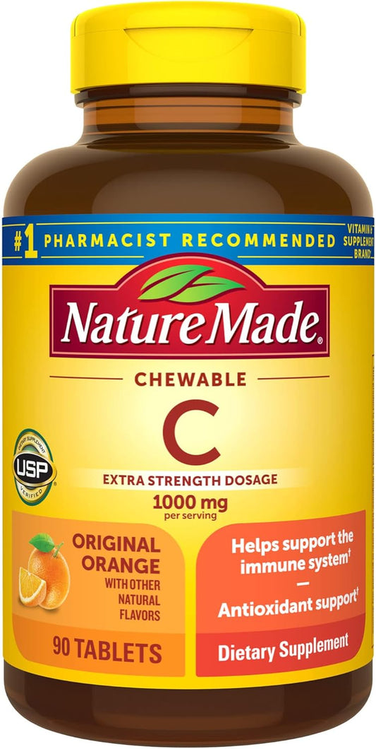 Nature Made Extra Strength Dosage Chewable Vitamin C 1000 Mg per Serving, Vitamin C Chewable Dietary Supplement for Immune Support, 90 Tablets, 45 Day Supply