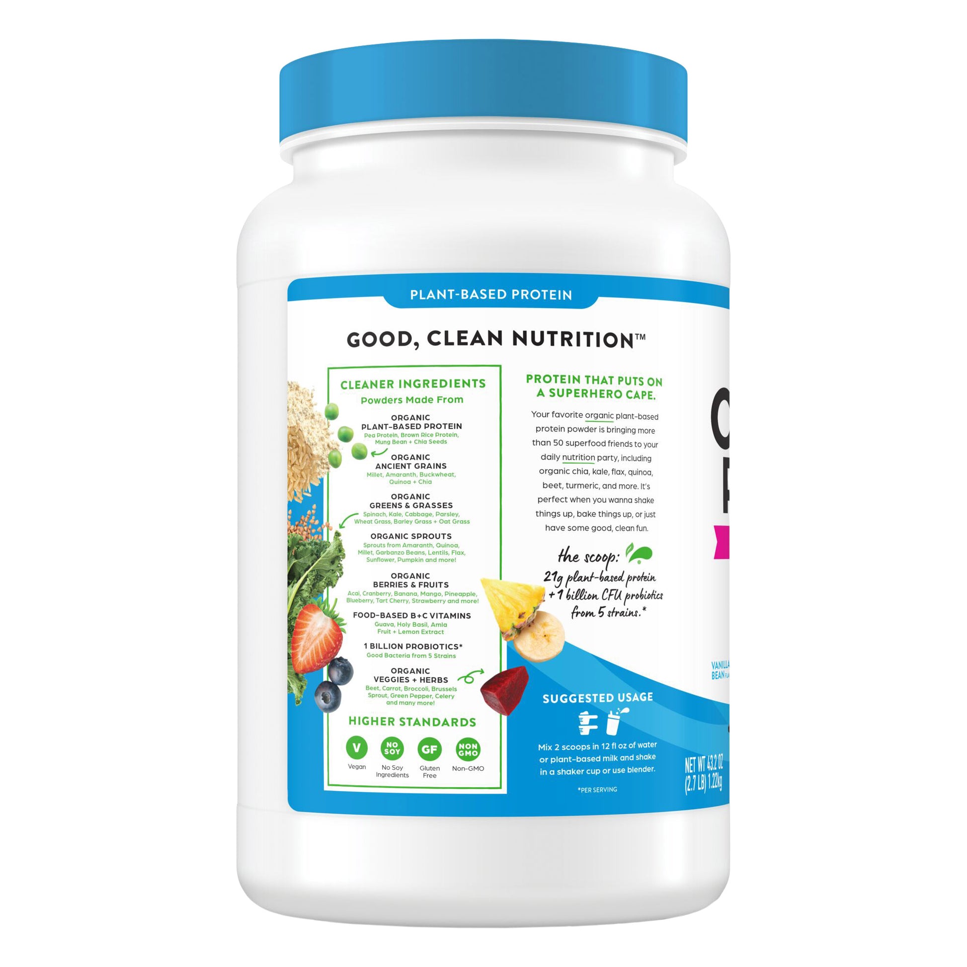 Orgain Organic Protein and Superfoods Plant Based Protein Powder, Vanilla Bean, 2.7 Lbs