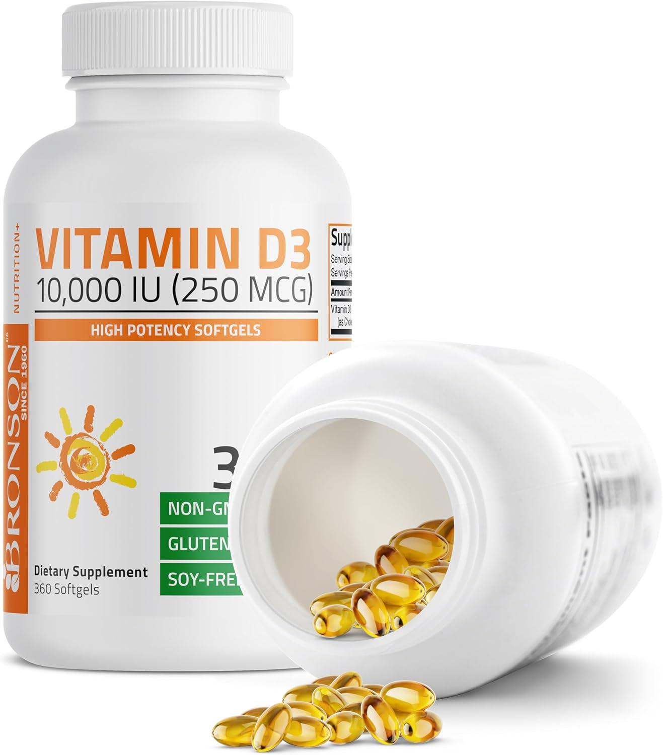 Bronson Vitamin D3 10,000 IU (250 Mcg) High  - Supports Healthy Immune System, Strong Bones, Muscles & Teeth - Non GMO, 360 Softgels (1 Year Supply)