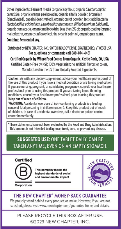 New Chapter Women’S Multivitamin, Iron, B6, B12, Biotin for Hair Growth, D3, Vit C, Zinc for Immune & Stress Support, Gentle on an Empty Stomach, One Daily, Non-Gmo, Gluten-Free, 18+, 72 Tablets