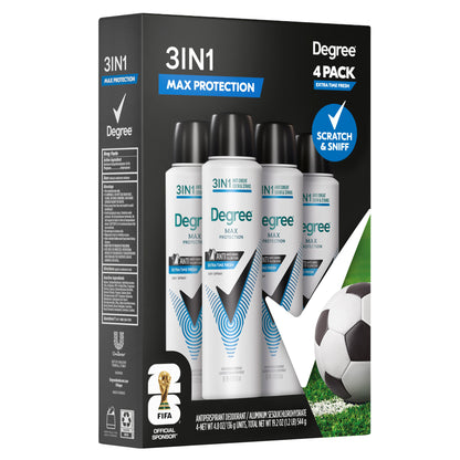 Degree Men'S Max Protection 3 in 1  Dry Spray, 4.8 Oz, 4-Pack
